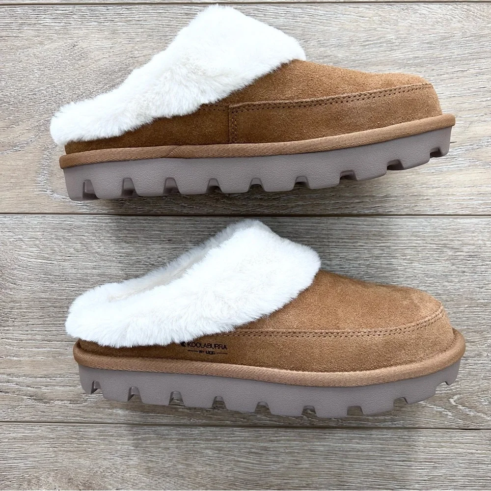 Koolaburra Chestnut Suede Shearling-Lined Clog Mules - Picture 8 of 12